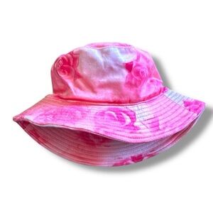 New Elsie & Fred Pink Velour Bucket Hat rose print fuzzy soft rave head gear
